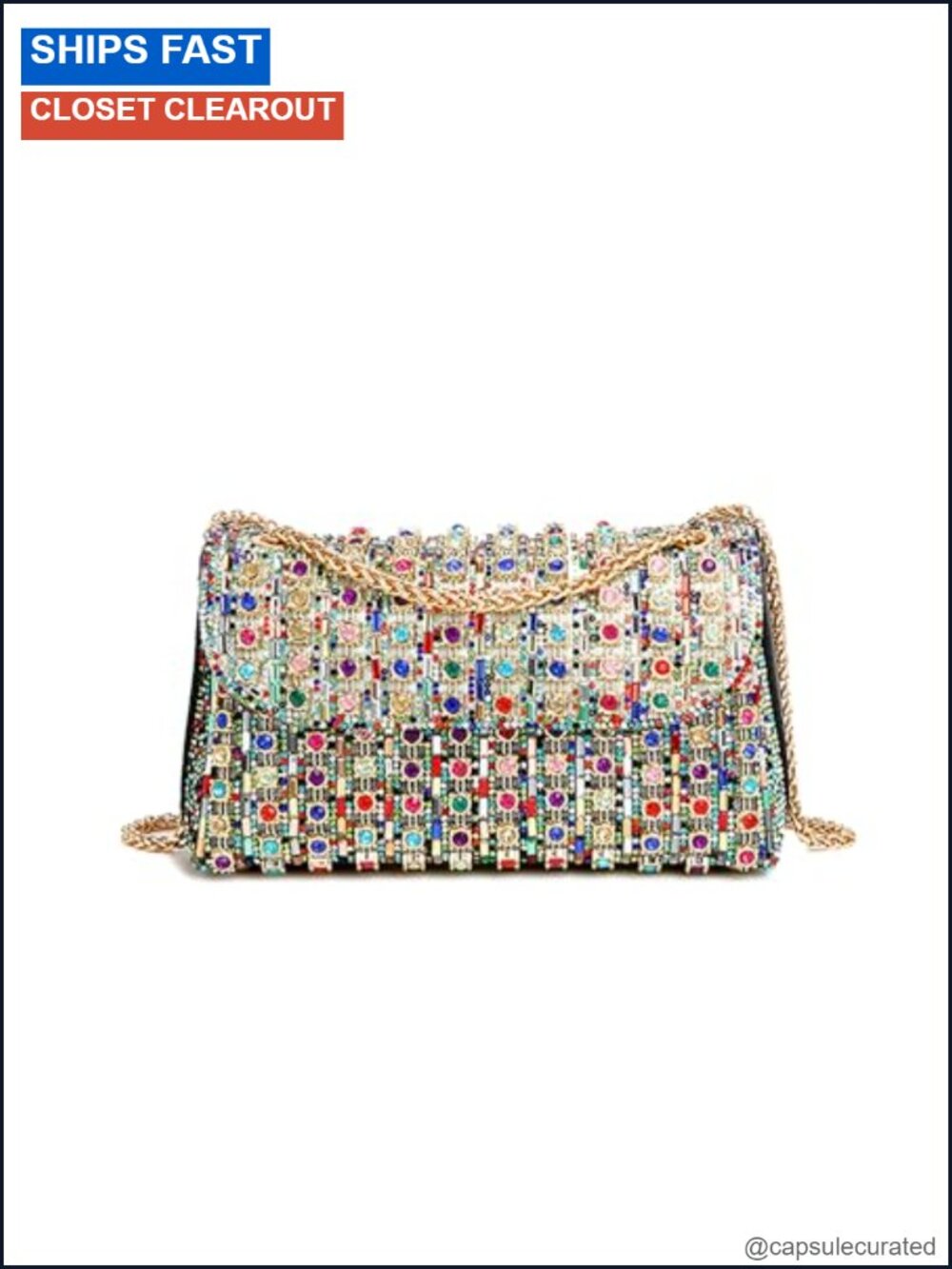 Rhinestone Clutch Purse Sparkly Evening Bag with Chain